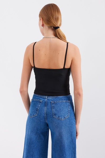 918 Top Crop cu Bretele din Frânghie - Negru