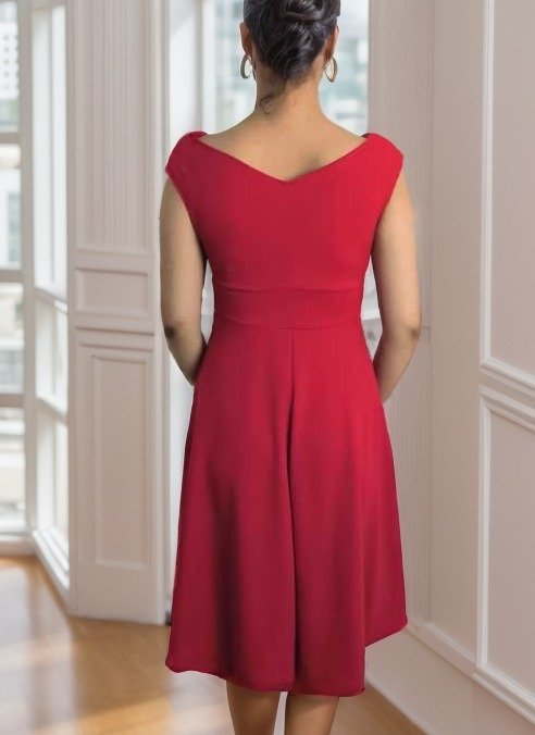 Rochie damă, crep, cu mânecă scurtă, decolteu petrecut și fustă cu volane, 35561