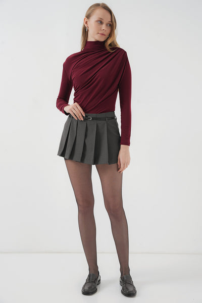 925 Büzgü Detaylı Sandy Bluz - Bordo