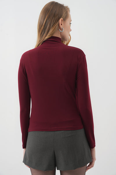 925 Büzgü Detaylı Sandy Bluz - Bordo