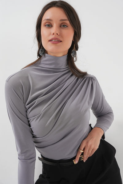 925 Bluza Sandy cu fronseur - Gri