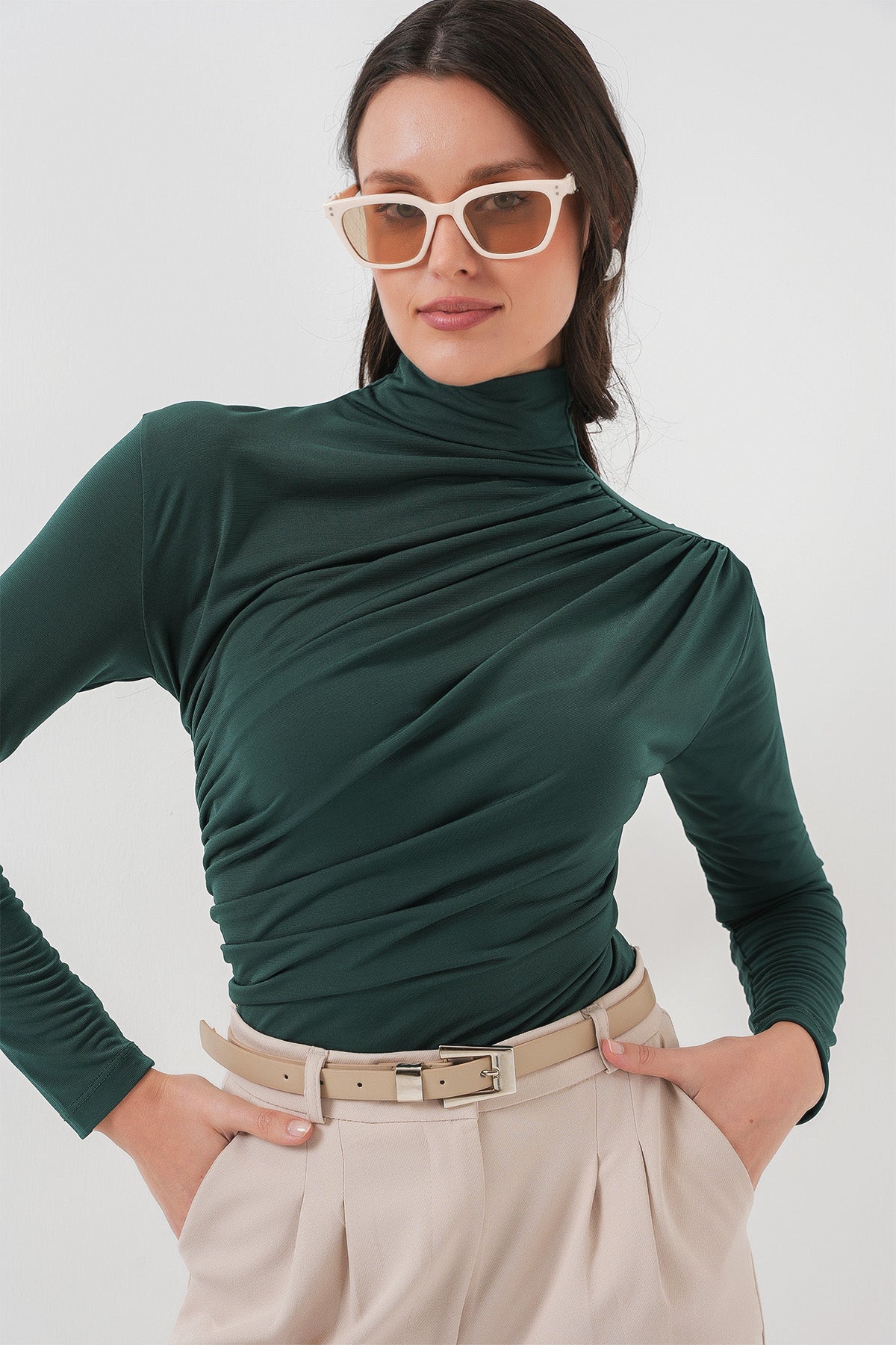 925 Bluza Sandy cu fronseur - Verde smarald