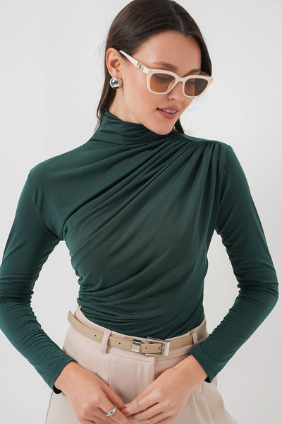 925 Bluza Sandy cu fronseur - Verde smarald