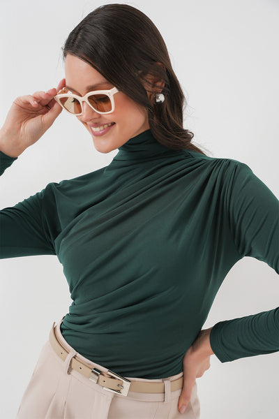 925 Bluza Sandy cu fronseur - Verde smarald