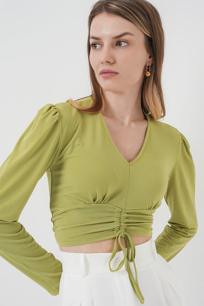 Sandy Crop Bluz - E.Yeşil