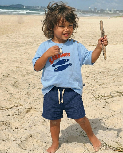 Bebek T-shirt | Sardunya Baskılı | 6 Ay–4 Yaş | Yeşil & Mavi | %100 Pamuk Yazlık | RG Brand | RG390 - MAVİ