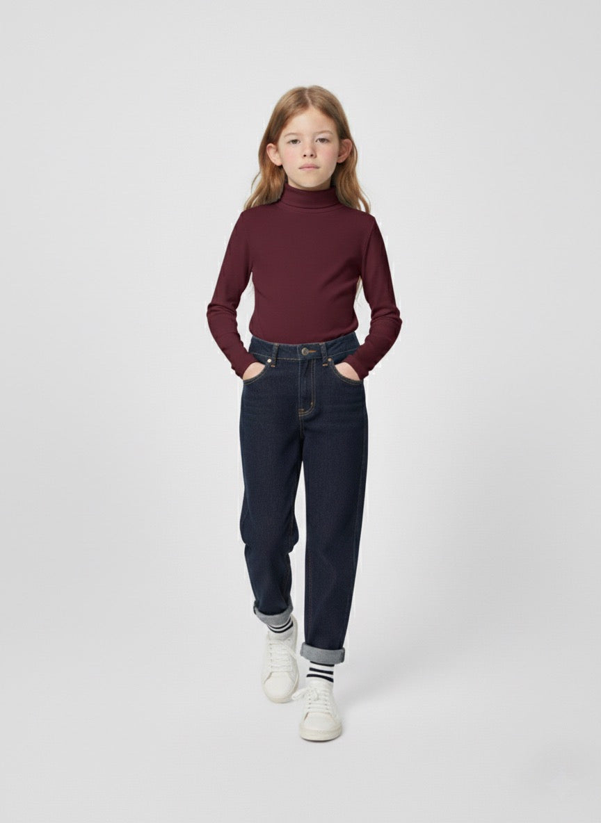 Kız Ve Erkek Çocuk Likralı Balıkçı Yaka Badi | RG Brand | 9–15 Yaş | RG3700 - BORDO
