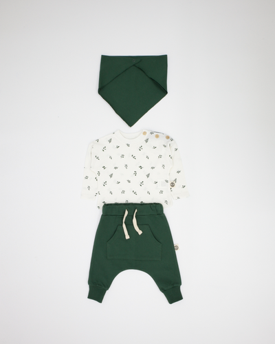 Bebek Doğal Kumaş Kanguru Cepli 3 Parça Set | 0–24 Ay | RG Brand | RG311 - HAKİ