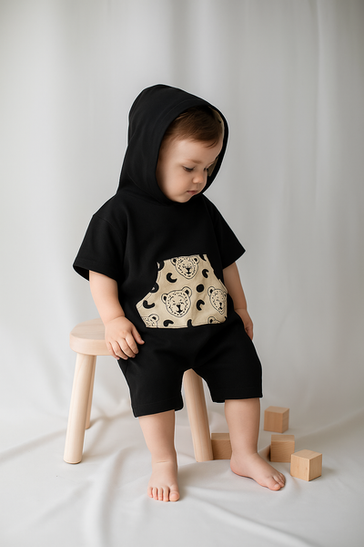 Bebek Unisex Organik Pamuklu Kapüşonlu Tulum | 6 Ay–4 Yaş | RG Brand | RG213 - EKRU