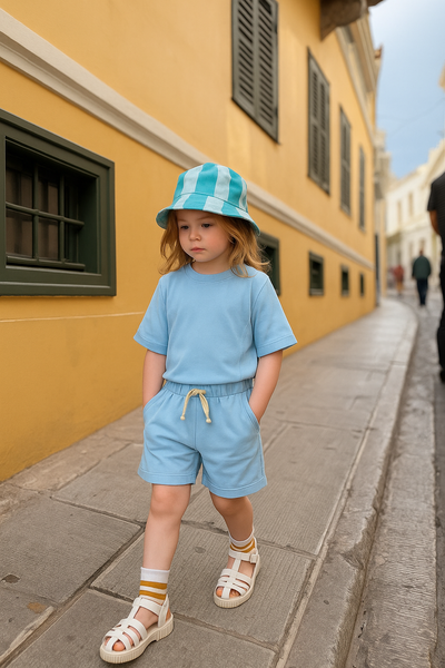 Çocuk Unisex Pamuk Şort ve Tişört Takımı | 3–9 Yaş | RG Brand | RG1544 - MAVİ