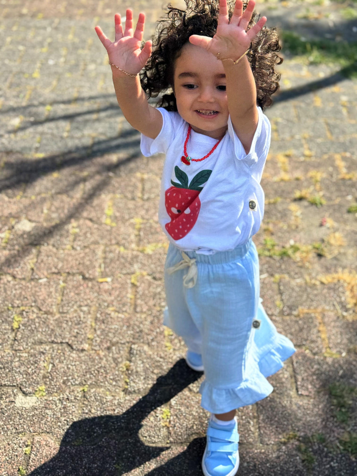 Bebek T-shirt | 6 Ay – 3 Yaş | Ekru | Çilek Baskı | %100 Pamuk Yazlık | RG387 - MAVİ
