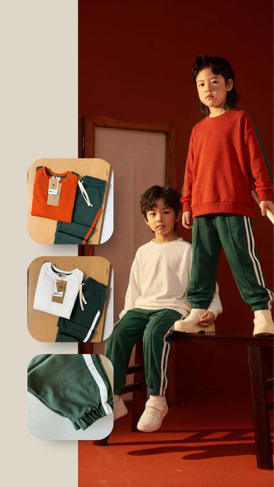 Çocuk Alt Üst Takım | Günlük Kullanıma Uygun Eşofman ve Sweatshirt | Rahat Kesim | RG1624 - KİREMİT