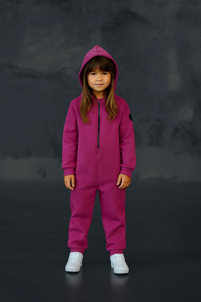 Çocuk Unisex Kışlık Kapüşonlu Fermuarlı Tulum | 3–9 Yaş | RG Brand | RG1439 - FUŞYA
