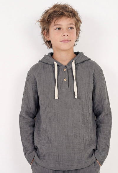Genç Kız ve Erkek Müslin Kapüşonlu Sweatshirt | 9–15 Yaş | RG Brand | RG3709 - EKRU