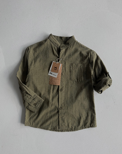 Boys' Mandarin Collar Shirt – 3-9 Years 100% Cotton Long Sleeved | RG1569 - Khaki