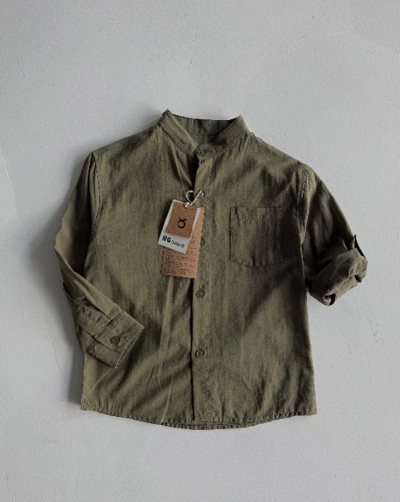 Boys' Mandarin Collar Shirt – 3-9 Years 100% Cotton Long Sleeved | RG1569 - Khaki