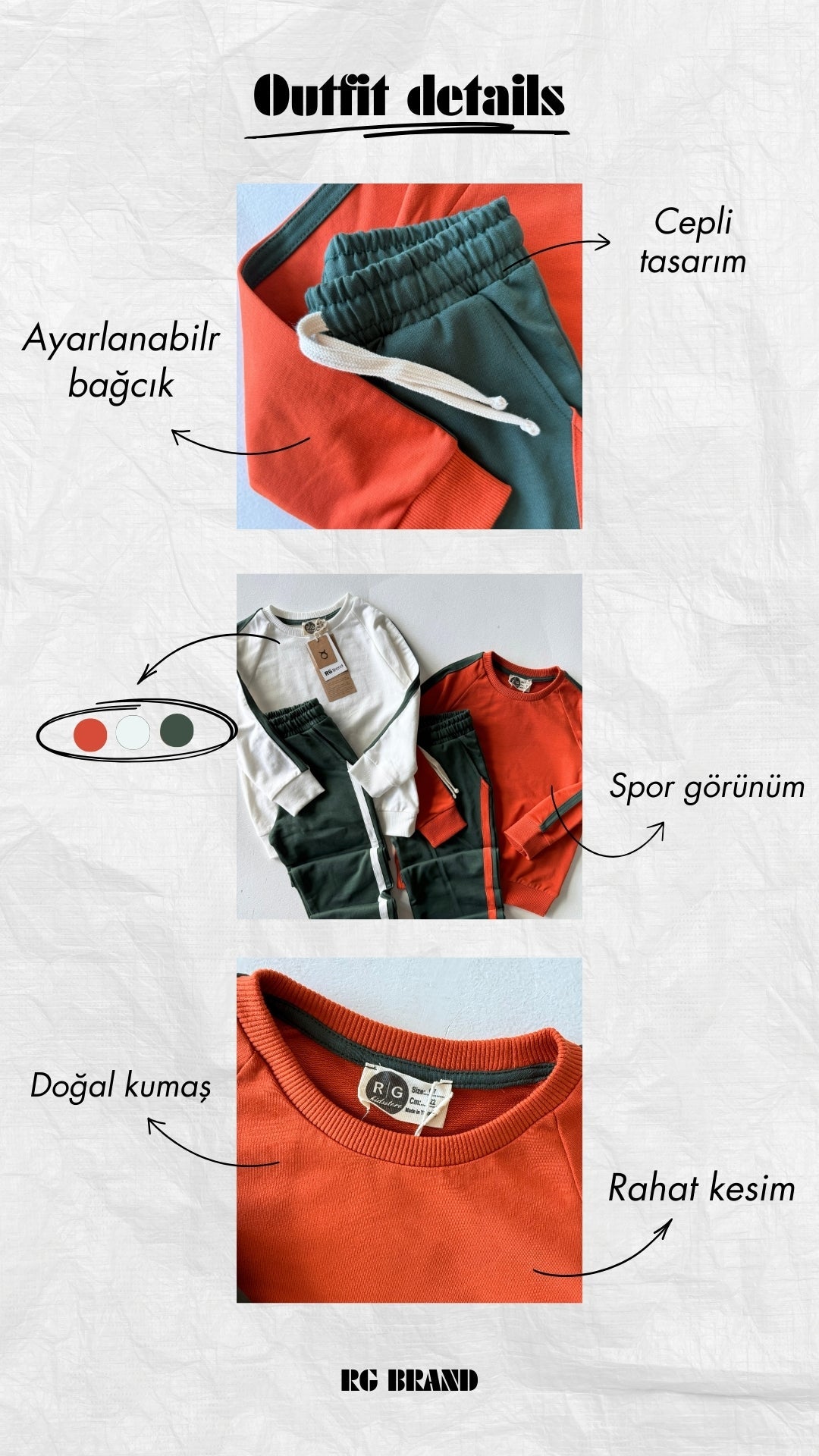 Çocuk Alt Üst Takım | Günlük Kullanıma Uygun Eşofman ve Sweatshirt | Rahat Kesim | RG1624 - KİREMİT