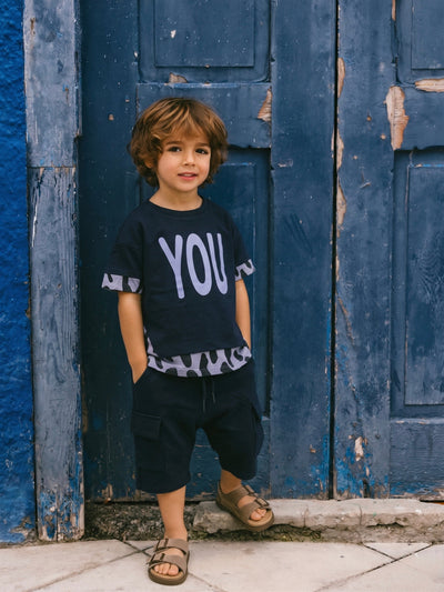 Unisex Çocuk Leopar Baskılı %100 Pamuk Tişört Şort Takım | 3–9 Yaş | RG Brand | RG1333 - MAVİ