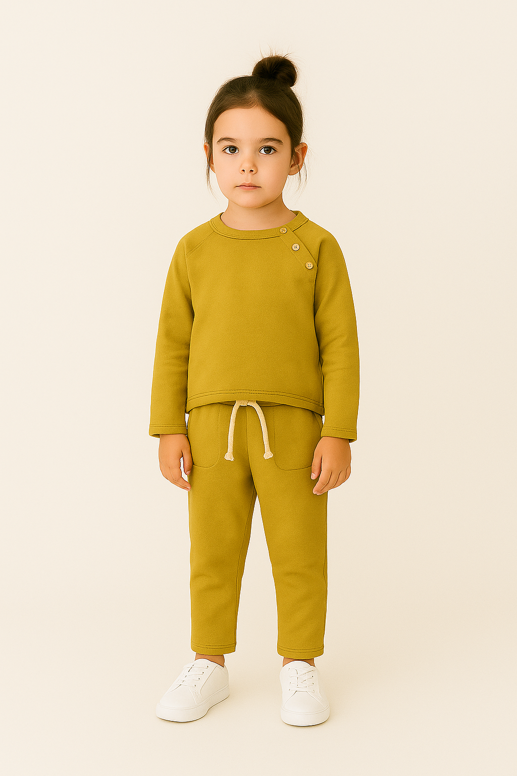 Çocuk Omuz Düğme Detaylı Eşofman Takımı | 3–9 Yaş | RG Brand | RG1524 - HARDAL