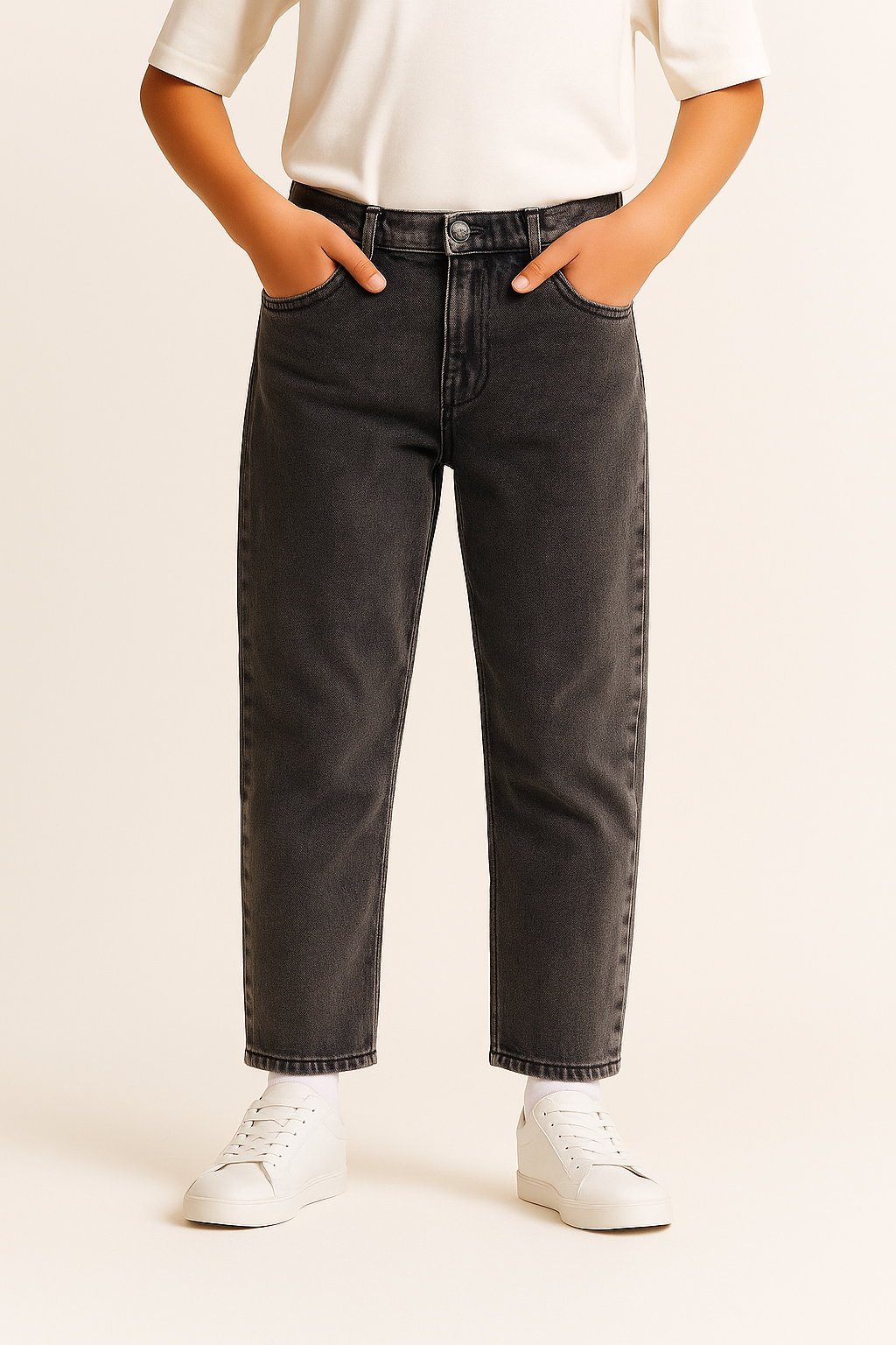 Genç Çocuk Regular Kesim Jean Pantolon | %100 Pamuk, Rahat Kesim | Kız & Erkek | 9–15 Yaş | RG3398 - SİYAH