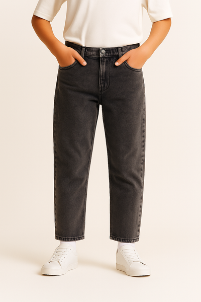Genç Çocuk Regular Kesim Jean Pantolon | %100 Pamuk, Rahat Kesim | Kız & Erkek | 9–15 Yaş | RG3398 - SİYAH