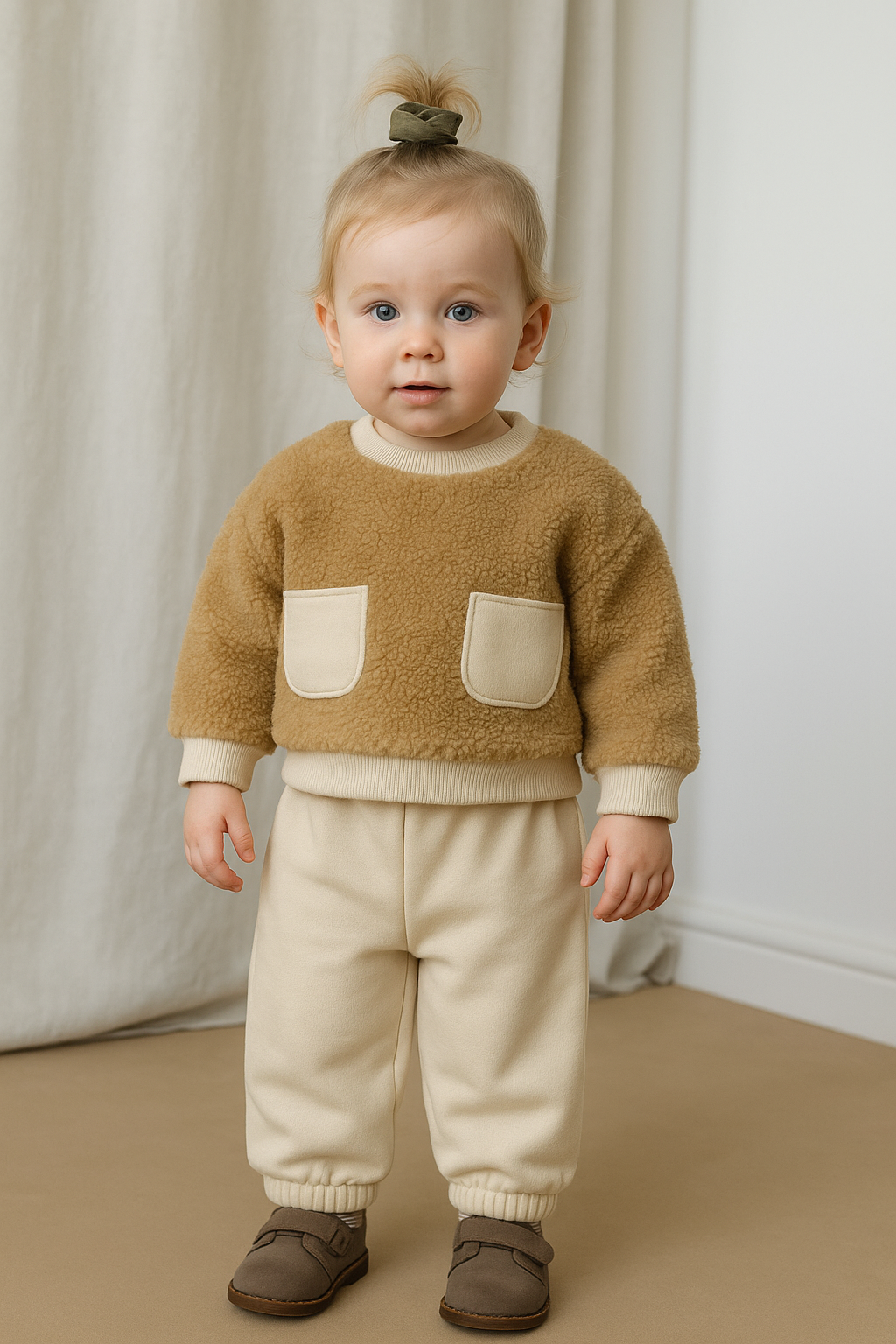 Bebek Cepli Peluş Sweatshirt ve Eşofman | 6 Ay–4 Yaş | RG Brand | RG356 - KAHVERENGİ