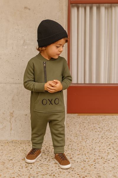 OXO Baskılı Bebek Tulumu ve Bere | 6 Ay–4 Yaş | RG Brand | RG224 - HAKİ