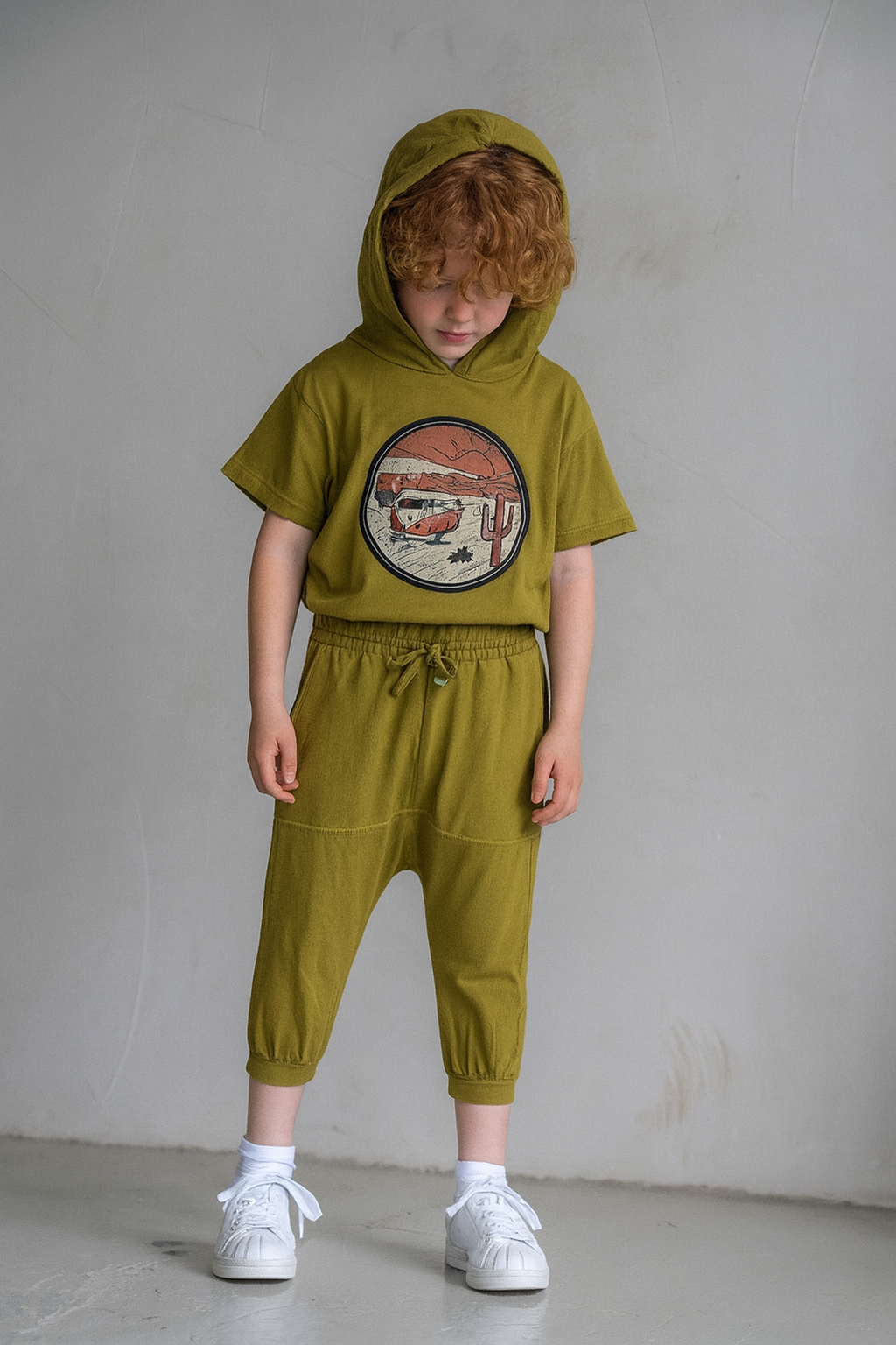 Çocuk Kapüşonlu ve Kısa Kollu Tişört ve Eşofman Takımı | 3–9 Yaş | RG Brand | RG1344 - MOR
