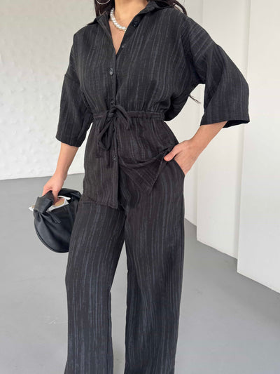 Ansamblu cămașă și pantalon - Negru
