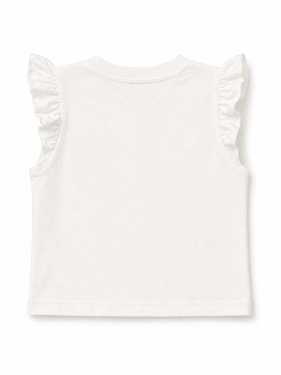 Kız Çocuk Crop Tişört | Kiraz Baskılı, Fırfır Kollu | %100 Pamuk | 3–9 Yaş | RG Brand | RG1755 - BEYAZ