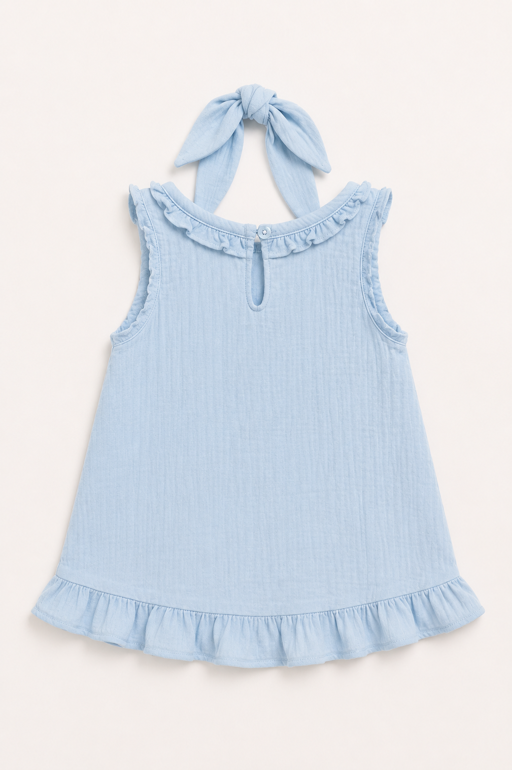 Kız Çocuk Müslin Elbise | Fırfırlı Yaka & Etek | Diz Üstü | 3–9 Yaş | Çizgili, Pembe, Mavi | RG Brand | RG1762 - MAVİ