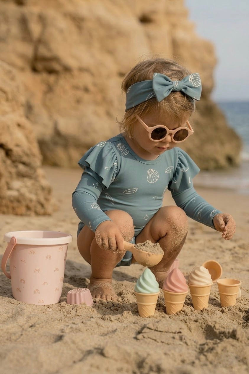 UV Korumalı Bebek Fırfırlı Uzun Kollu Mayo Ve Saç Tokası | 6 Ay–4 Yaş | RG Brand | RG337 - PEMBE LİMON