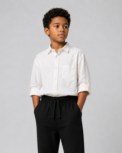 Young Boy Linen Shirt | Cotton Linen Blend | Ages 9–15 | Relaxed Fit | Suitable for All Four Seasons | RG3717 - ECRU