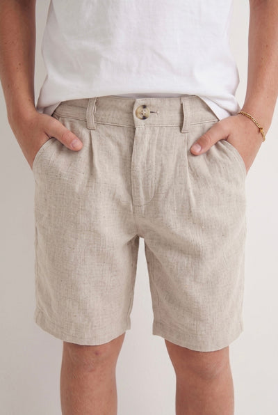 Pantaloni scurți din in pentru băieți | Talie elastică | Vârste 9-15 ani | Kaki, Gri piatra, Bleumarin, Albastru | Marca RG | RG3719 - PIATRA