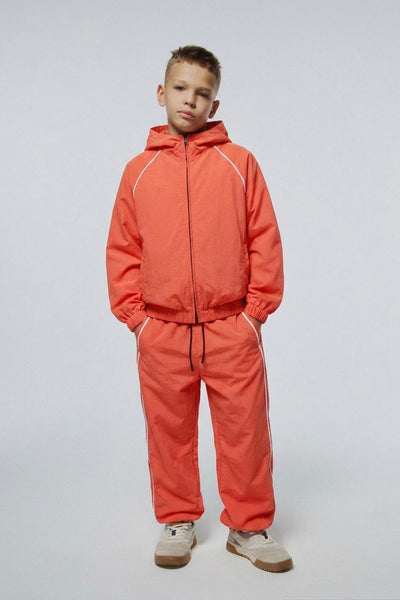 Young Kids' Sports Tracksuit Set | Ages 9-15 | Side Striped Zipper | Parachute Fabric | RG Brand | RG3720 - ORANGE