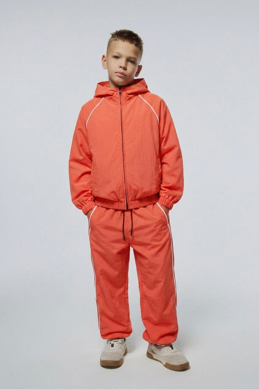 Young Kids' Sports Tracksuit Set | Ages 9-15 | Side Striped Zipper | Parachute Fabric | RG Brand | RG3720 - ORANGE