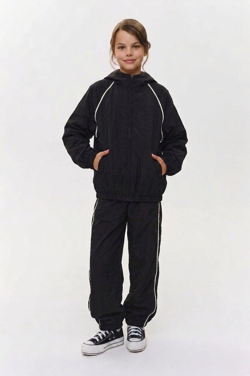 Genç Çocuk Spor Eşofman Takımı | 9–15 Yaş | Yan Şeritli Fermuarlı | Paraşüt Kumaş | RG Brand | RG3720 - TAŞ
