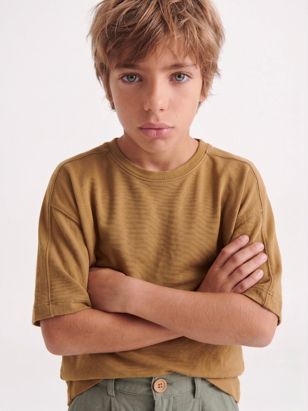 Genç Erkek Çocuk Oversize Basic Tişört | %100 Pamuk | 9–15 Yaş | Rahat Kesim | RG3726 - KAHVERENGİ