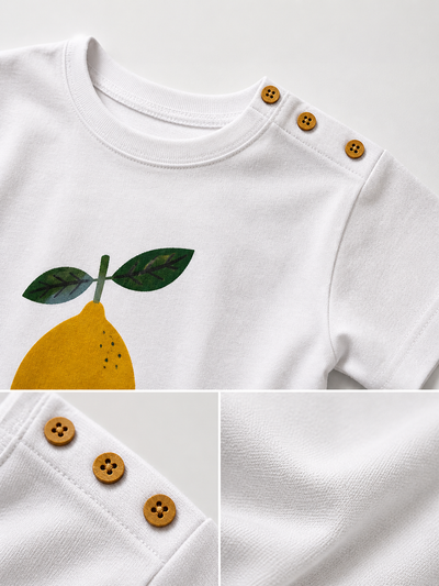 Bebek T-shirt | 6 Ay – 3 Yaş | Ekru & Mavi | Limon Baskı | %100 Pamuk Yazlık | RG386 - MAVİ