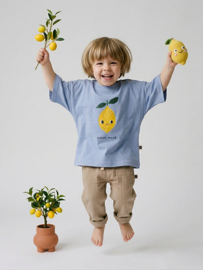 Bebek T-shirt | 6 Ay – 3 Yaş | Ekru & Mavi | Limon Baskı | %100 Pamuk Yazlık | RG386 - BEYAZ