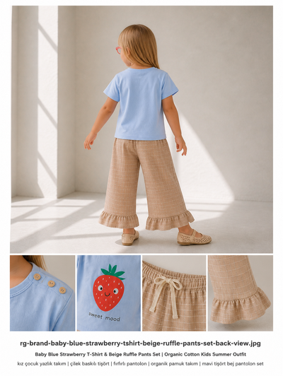 Bebek T-shirt | 6 Ay – 3 Yaş | Ekru | Çilek Baskı | %100 Pamuk Yazlık | RG387 - MAVİ
