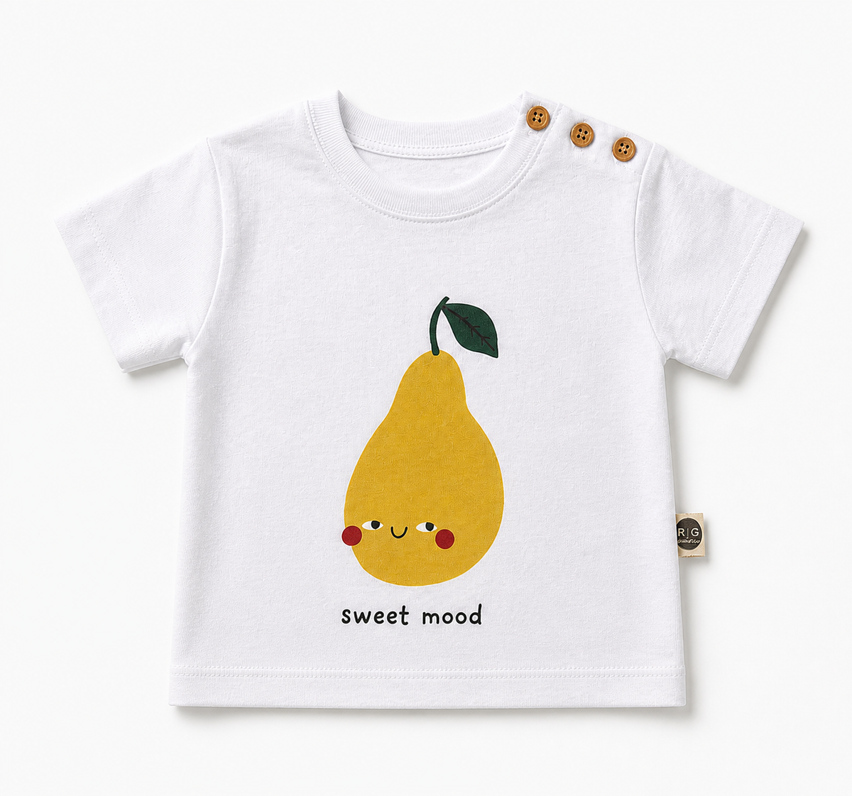 Bebek T-shirt | 6 Ay – 3 Yaş | Ekru & Kahve | Armut Baskı | %100 Pamuk Yazlık | RG388 - BEYAZ