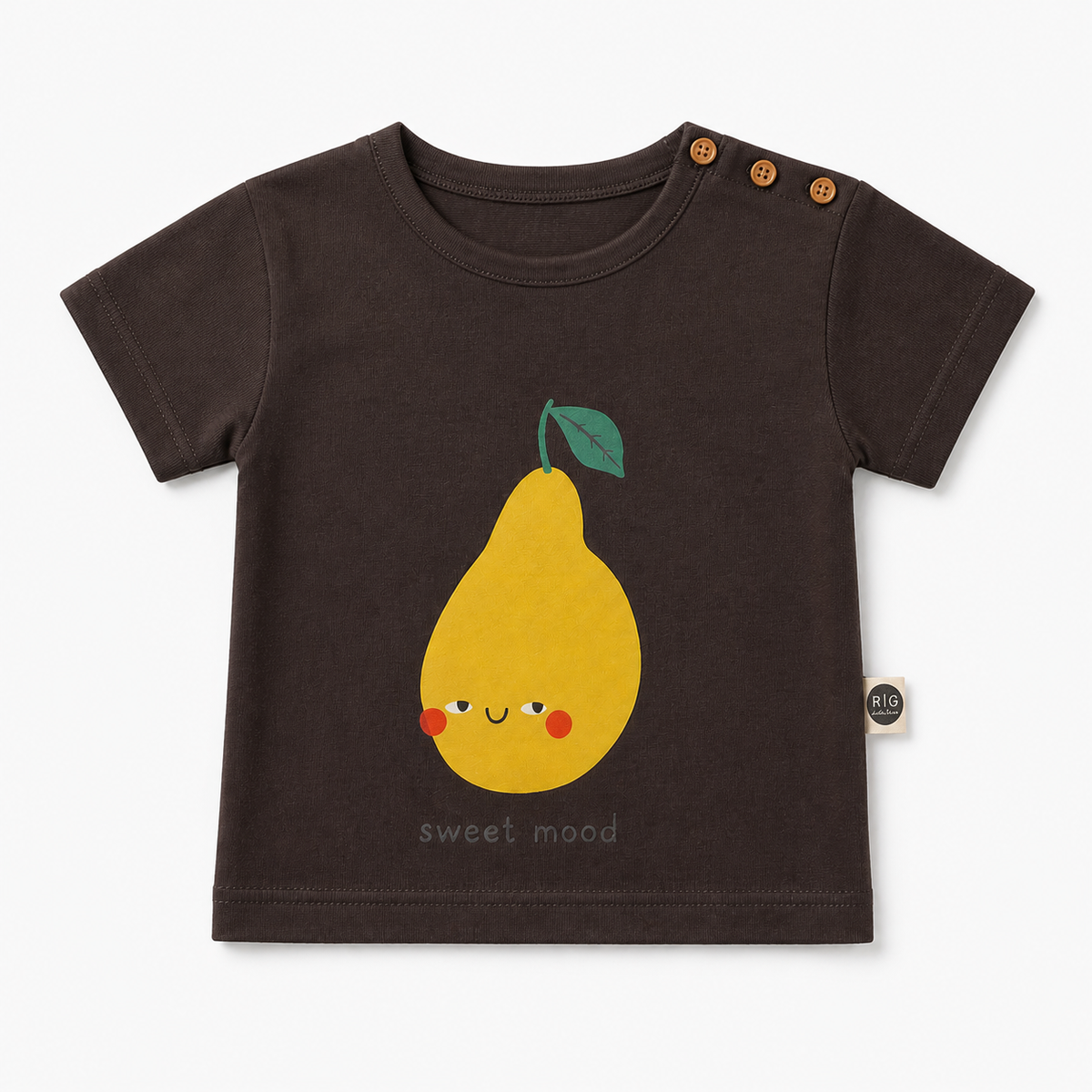 Bebek T-shirt | 6 Ay – 3 Yaş | Ekru & Kahve | Armut Baskı | %100 Pamuk Yazlık | RG388 - BEYAZ