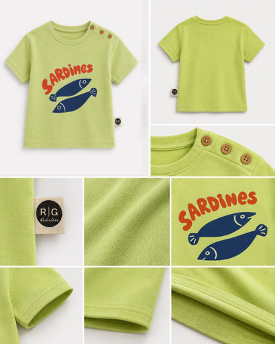 Bebek T-shirt | Sardunya Baskılı | 6 Ay–4 Yaş | Yeşil & Mavi | %100 Pamuk Yazlık | RG Brand | RG390 - MAVİ