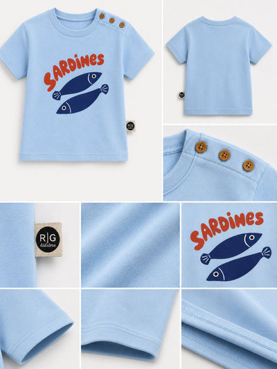 Bebek T-shirt | Sardunya Baskılı | 6 Ay–4 Yaş | Yeşil & Mavi | %100 Pamuk Yazlık | RG Brand | RG390 - MAVİ