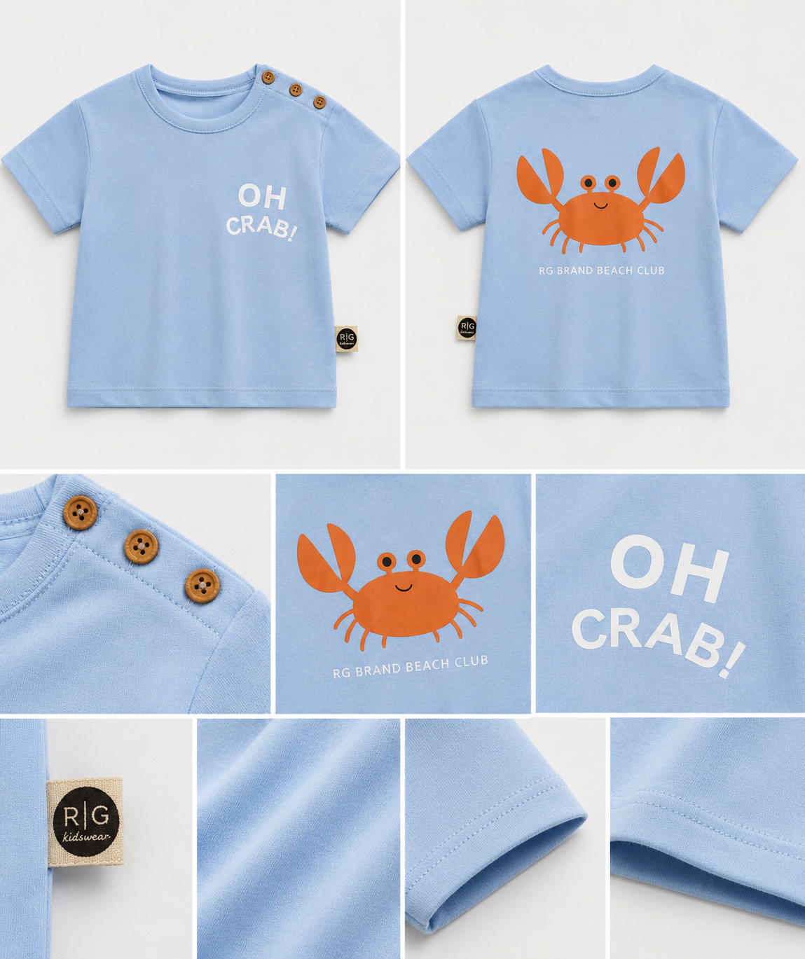 Bebek T-shirt | OH CRAB Baskılı | 6 Ay–4 Yaş | Sarı & Mavi | %100 Pamuk Yazlık | RG Brand | RG391 - SARI
