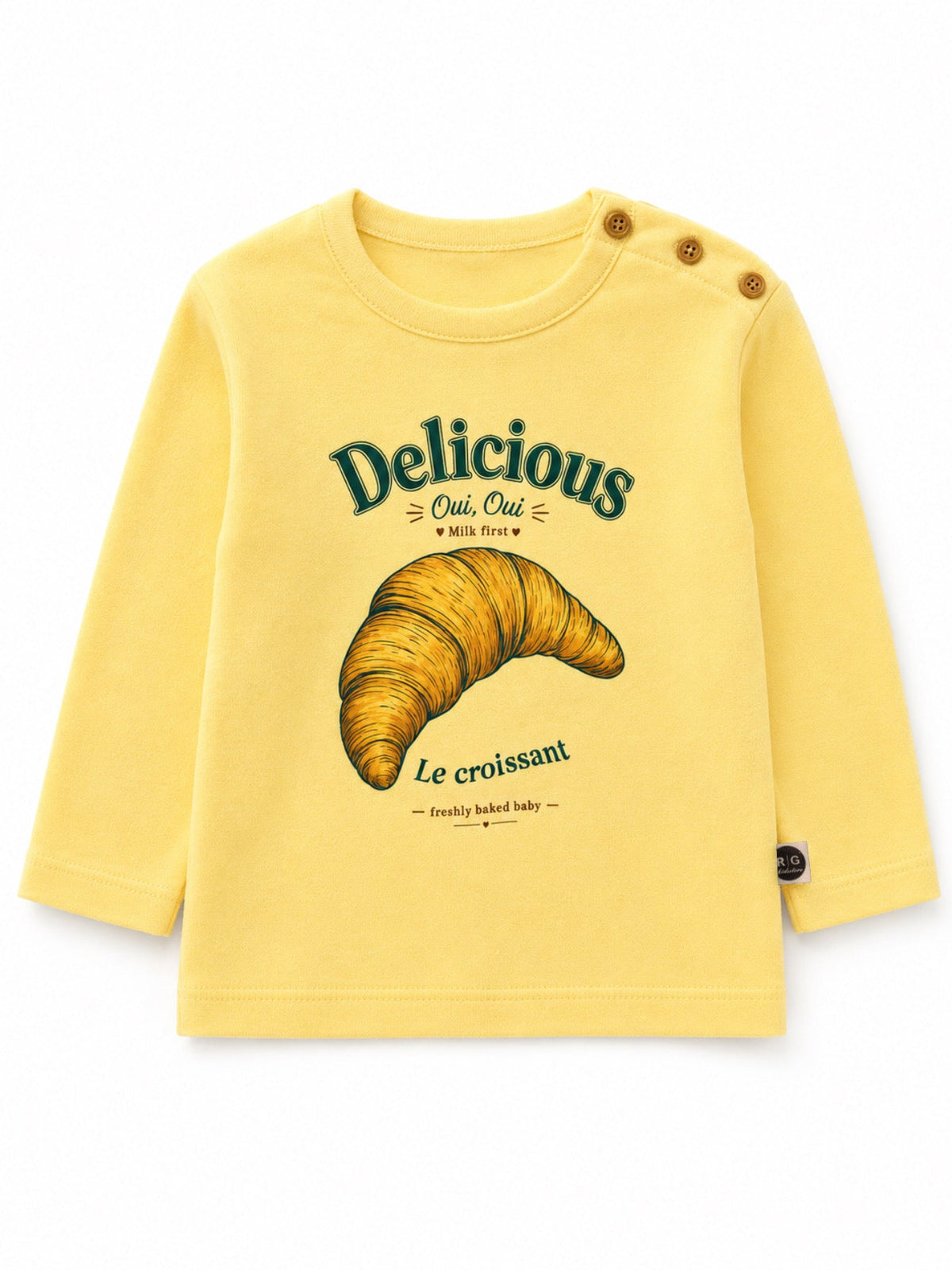 Bebek Uzun Kollu T-shirt | Kruvasan Baskılı | 6 Ay–4 Yaş | Sarı & Yeşil | %100 Pamuk | RG Brand | RG392 - YEŞİL