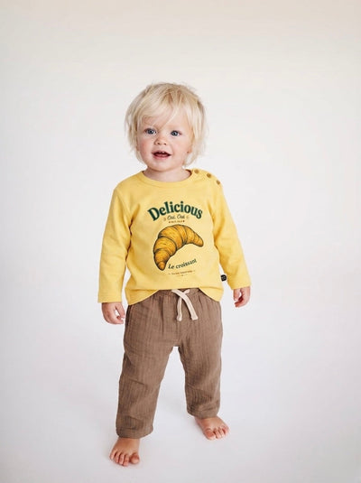 Bebek Uzun Kollu T-shirt | Kruvasan Baskılı | 6 Ay–4 Yaş | Sarı & Yeşil | %100 Pamuk | RG Brand | RG392 - YEŞİL