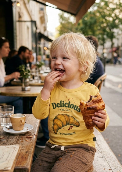 Bebek Uzun Kollu T-shirt | Kruvasan Baskılı | 6 Ay–4 Yaş | Sarı & Yeşil | %100 Pamuk | RG Brand | RG392 - YEŞİL
