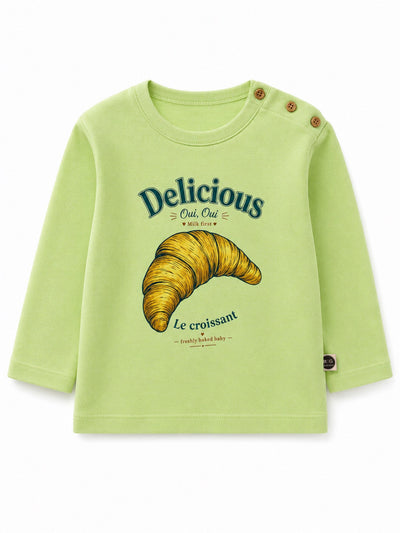 Bebek Uzun Kollu T-shirt | Kruvasan Baskılı | 6 Ay–4 Yaş | Sarı & Yeşil | %100 Pamuk | RG Brand | RG392 - YEŞİL